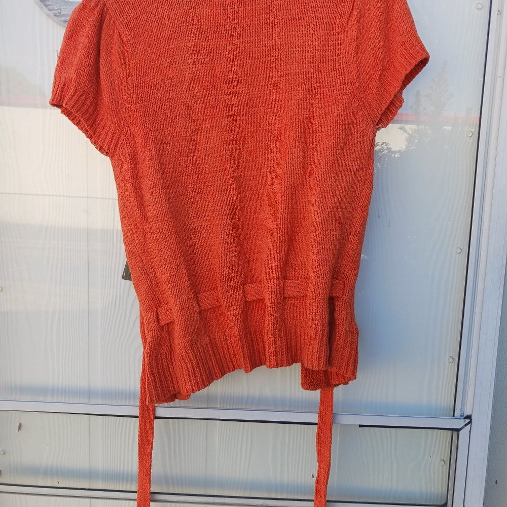 C'est City Sweater Orange with beaded neckline Boho Size Small